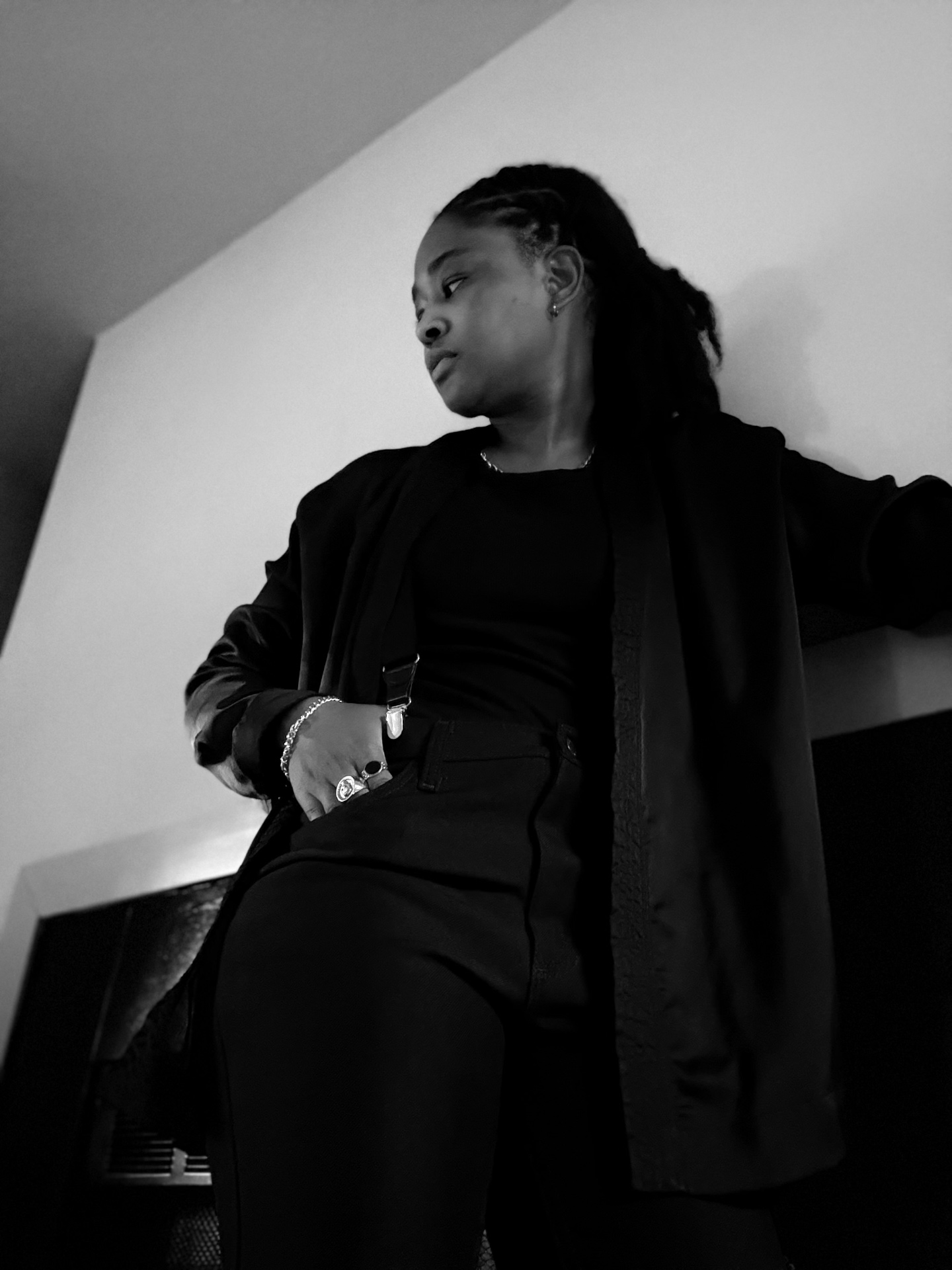 Editorial black-and-white portrait of Chef Scotty in side profile